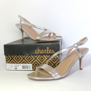 Charles David Silver Bermuda Heeled Sandal sz8